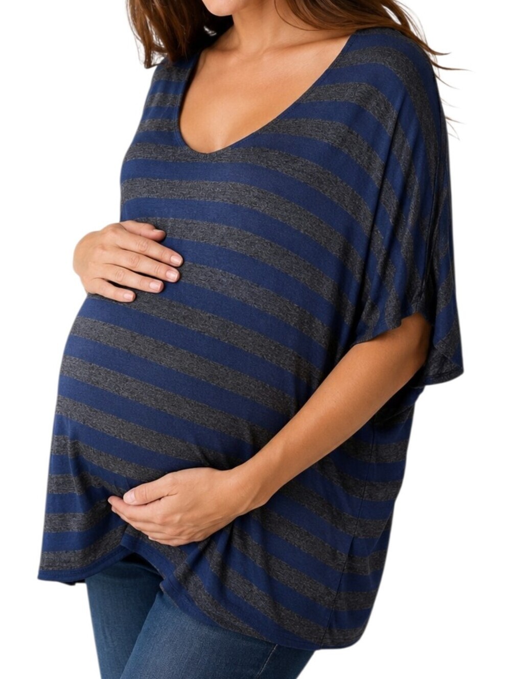 Hatch Collection Luxe Maternity Tee Women Small Blue Grey Pima Cotton
